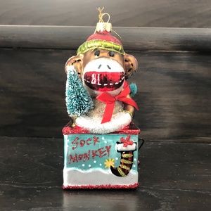 Glass Sock Monkey Jack in Box Christmas Ornament